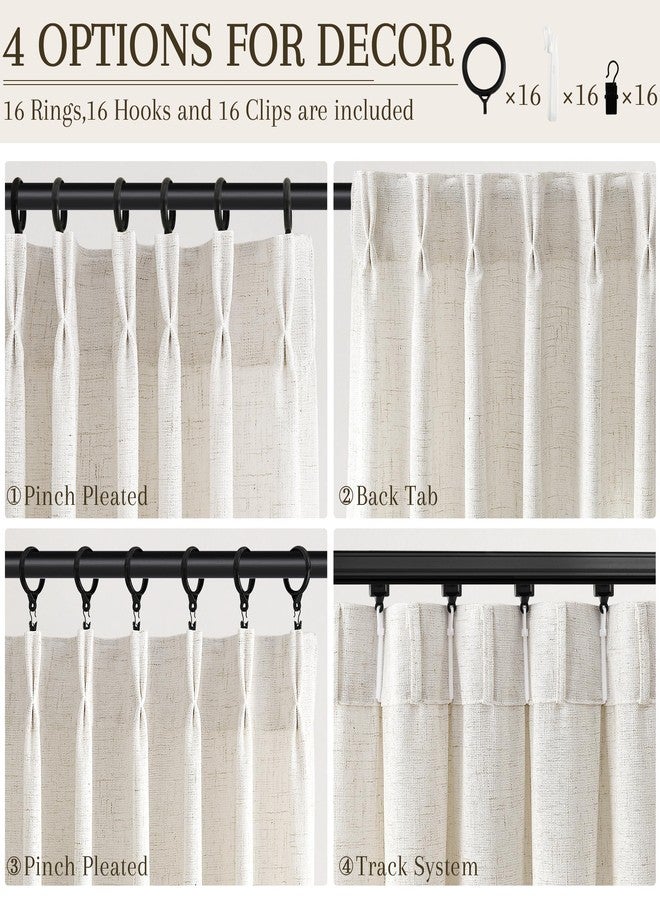 Joywell Cream Natural Pinch Pleated Linen Curtains 84 Inches Long 2 Panels Set for Bedroom Living Room Back Tab Thick Semi Sheer Light Filtering Privacy Window Pleat Drapes Clip Rings Hooks 40x84 - Image 3